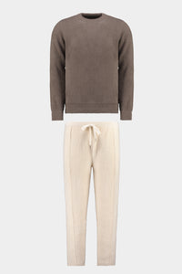 Women's Fluffy Reverse Crew Suit Taupe/Vanilla-White